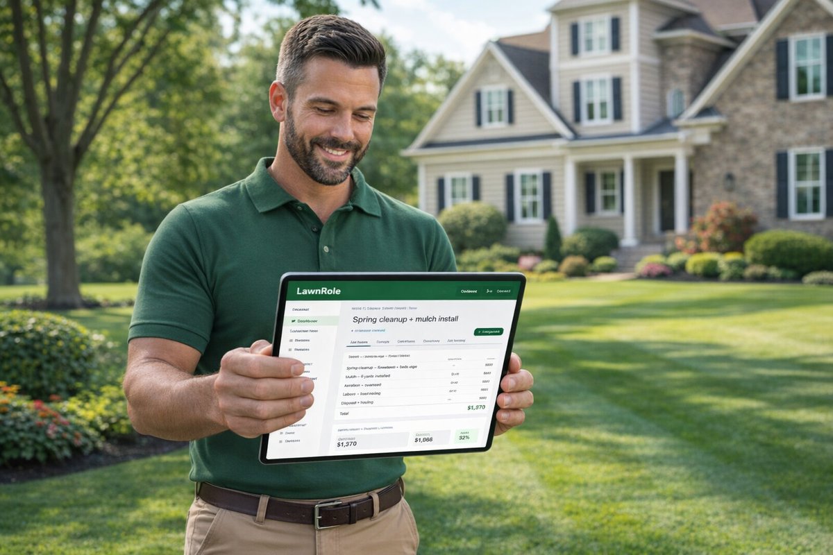 LawnRole — a real pro using the app on the job.